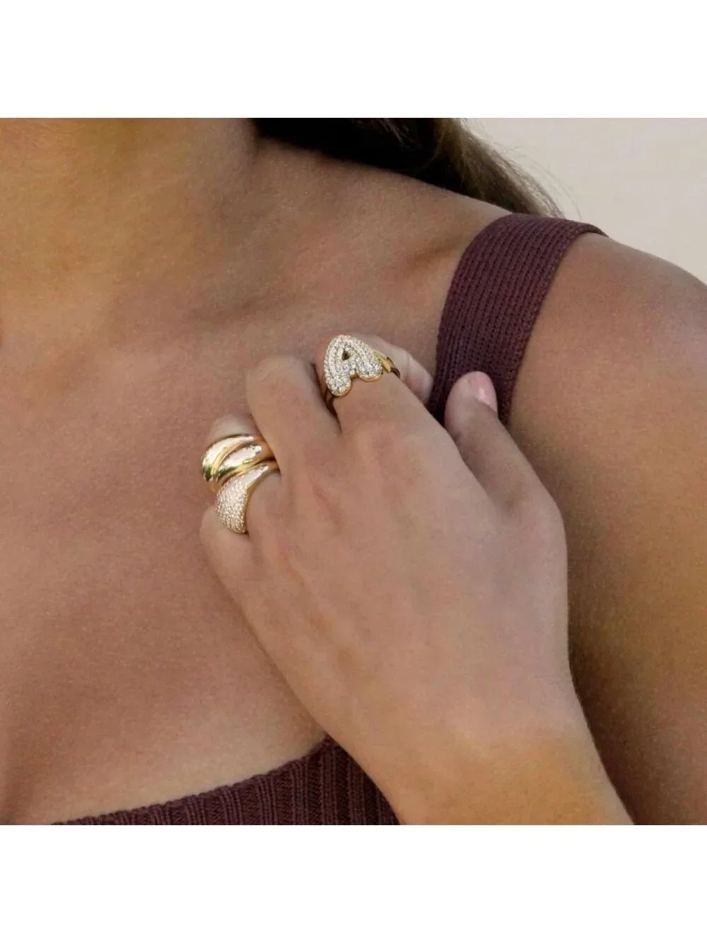 Chunky 14K Gold Plated Bubble Initial Ring for Women - Stylish Personalized